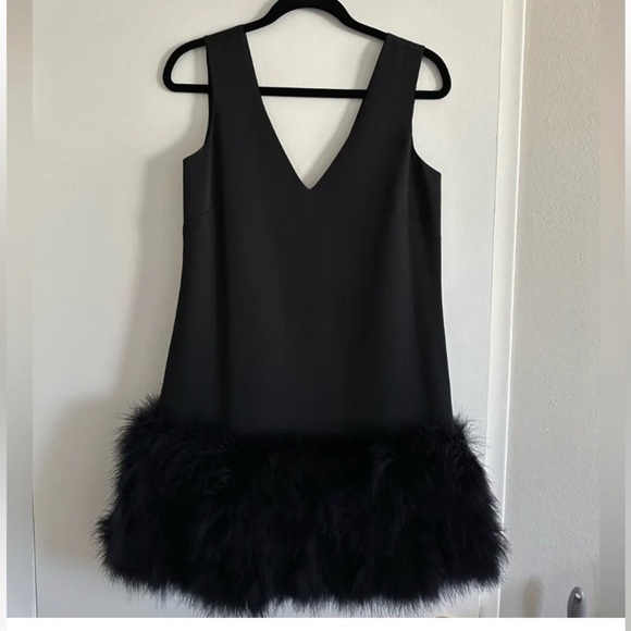 BCBGMaxAzria Jamysen Mini Dress Women Black Feather Sleeveless Deep V-Neck size - Picture 4 of 8